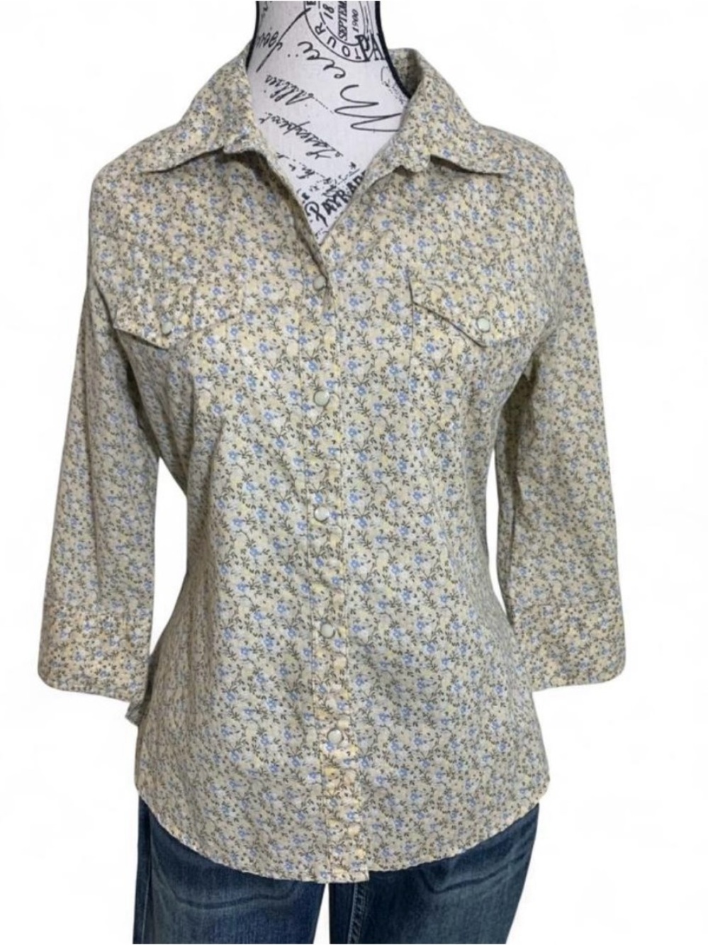 Old Navy Outlet Cotton Western Shirt Pearlized Buttons 3/4 Sleeve Women’s M